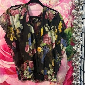 Metaphor Black Floral Blouse Cold Shoulder